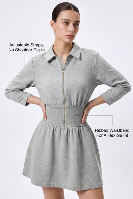 Anywhere™ Ribbed Waistband Front-Zip Dress | Women's Casual Dress