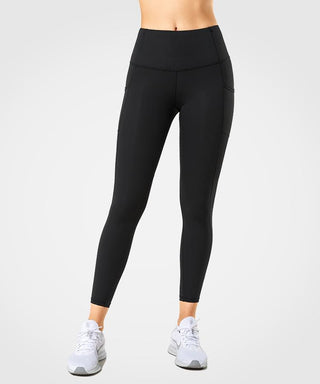 Womens black high waisted stretch sports running leggings | Yvettesports