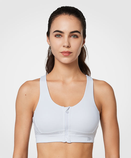 Outdoor Voices White Powerhouse Mesh Zip Front High Impact Sports Bra Sm DD  Cup