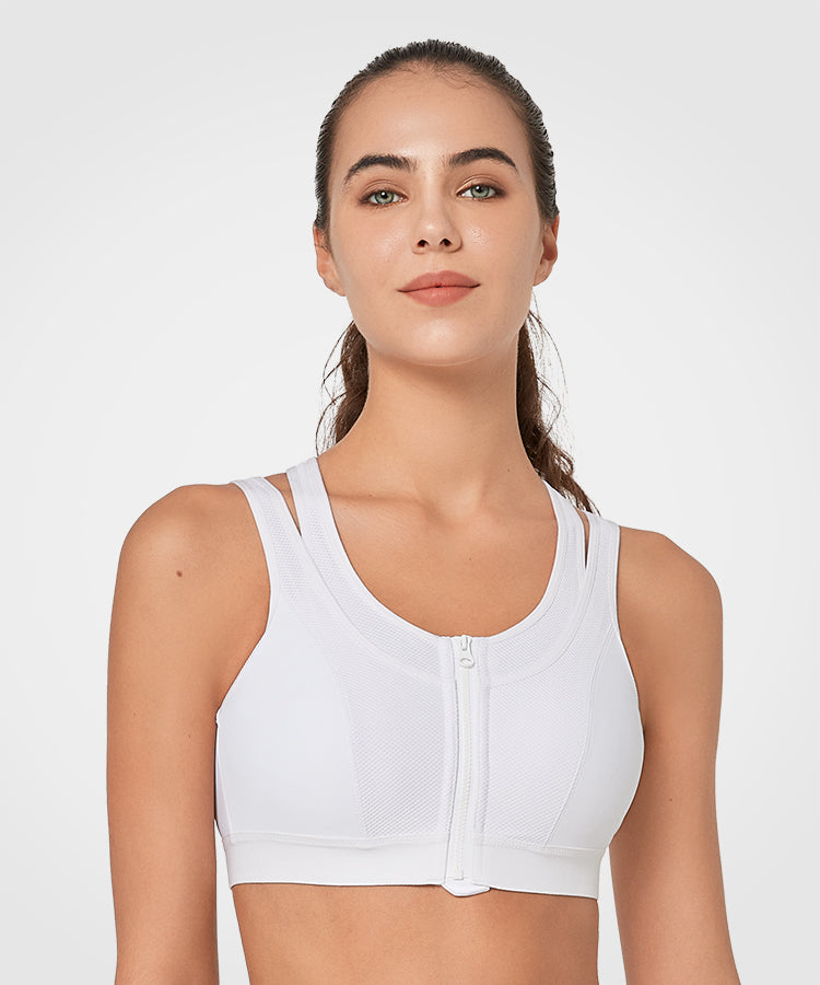 Enfold Zip Front Mesh Racerback Padded Running Bra | Women's High Support  Sports Bra