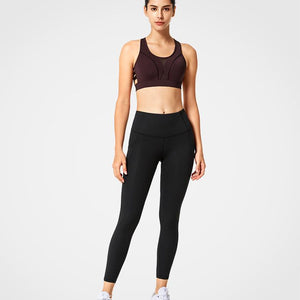 Womens black high waisted stretch sports running leggings | Yvettesports