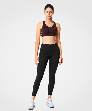Womens black high waisted stretch sports running leggings | Yvettesports