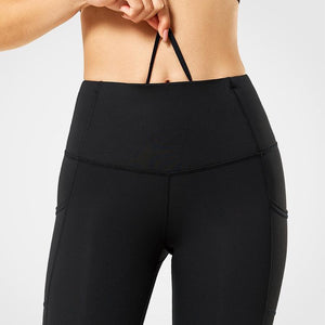 Womens black high waisted stretch sports running leggings | Yvettesports