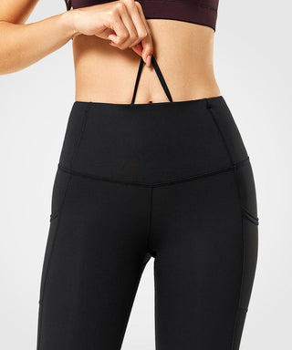 Womens black high waisted stretch sports running leggings | Yvettesports