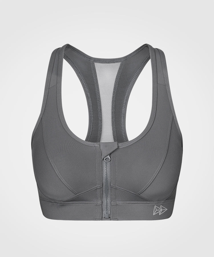 Enfold Zip Front Mesh Racerback Padded Running Bra | Women's High Support  Sports Bra